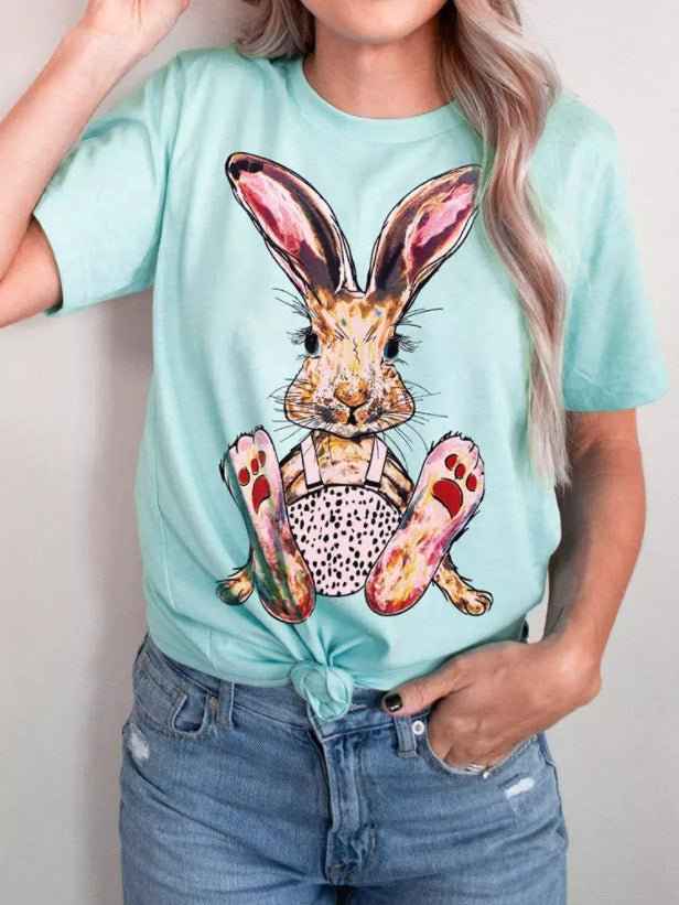 T-Shirts Bunny Print Crew Neck Short Sleeve T-Shirt - LuckyFash™