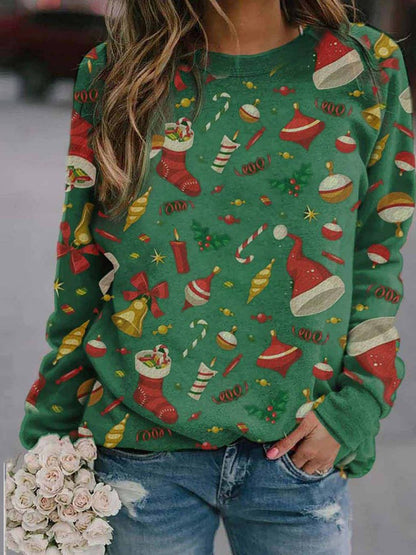 T-Shirts Candy Christmas Tree Print Round Neck Long Sleeve T-Shirt - LuckyFash™