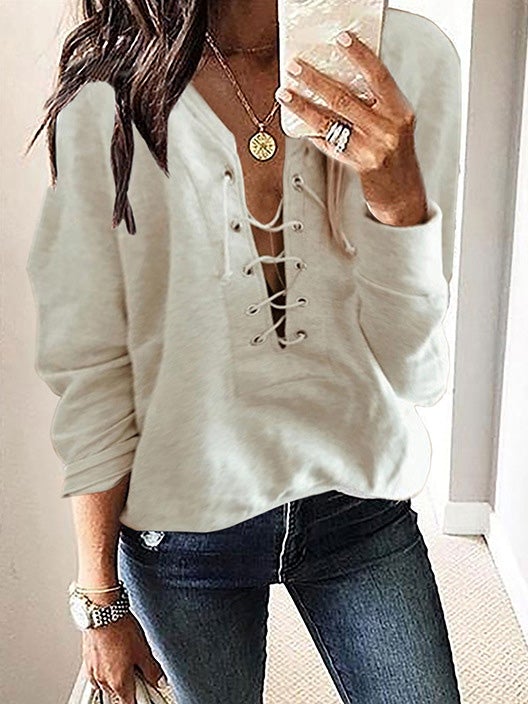 Women's T-Shirts Casual Belted Long Sleeve T-Shirts - LuckyFash™