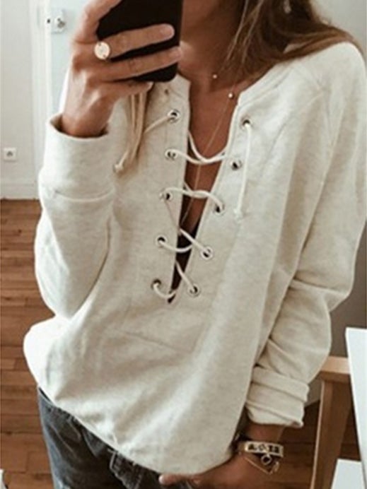 Women's T-Shirts Casual Belted Long Sleeve T-Shirts - LuckyFash™