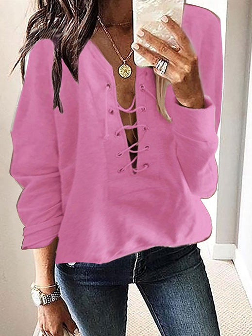 Women's T-Shirts Casual Belted Long Sleeve T-Shirts - LuckyFash™