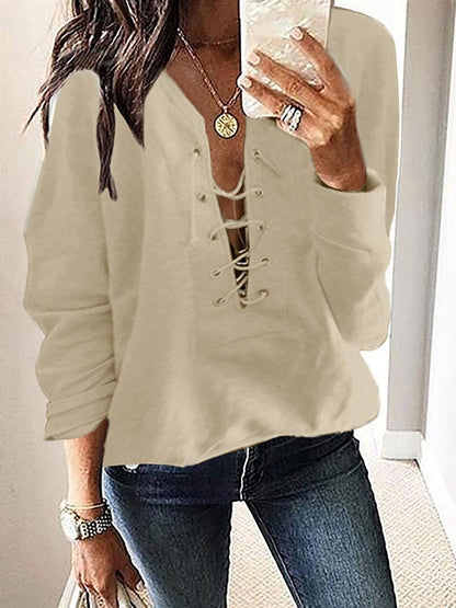 Women's T-Shirts Casual Belted Long Sleeve T-Shirts - LuckyFash™