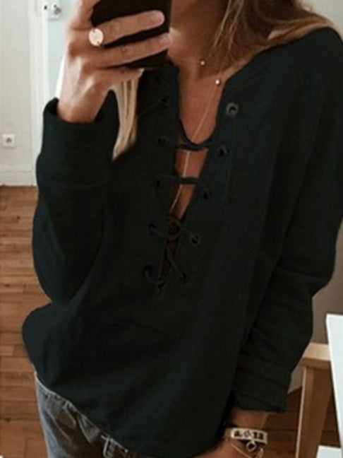 Women's T-Shirts Casual Belted Long Sleeve T-Shirts - LuckyFash™