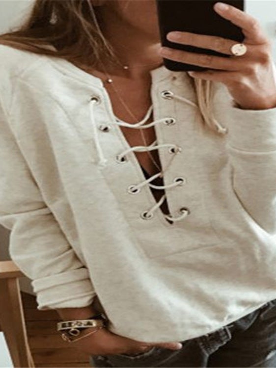Women's T-Shirts Casual Belted Long Sleeve T-Shirts - LuckyFash™