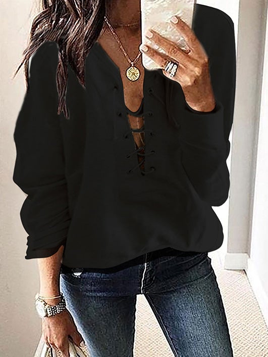 Women's T-Shirts Casual Belted Long Sleeve T-Shirts - LuckyFash™