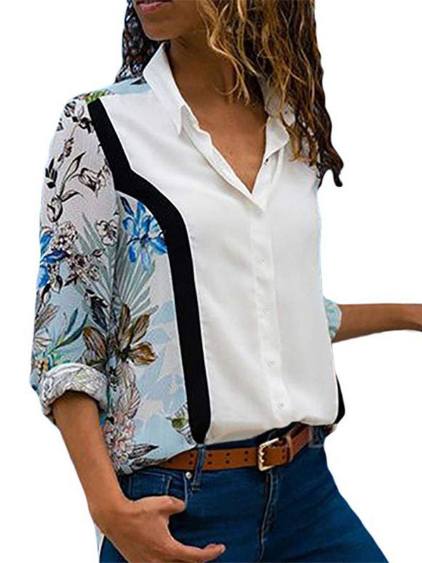 Blouses Casual Long Sleeve Solid Splice Chiffon Blouse - LuckyFash™