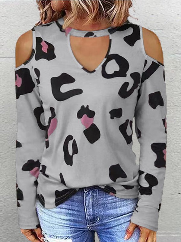 T-Shirts Casual Printed Off Shoulder Long Sleeve T-Shirt - LuckyFash™