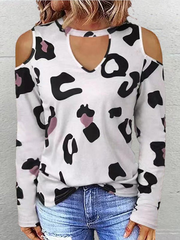 T-Shirts Casual Printed Off Shoulder Long Sleeve T-Shirt - LuckyFash™