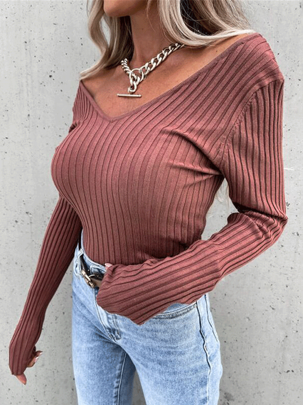 Women's T-Shirts Casual Slim Type Solid Long Sleeve T-Shirt - LuckyFash™