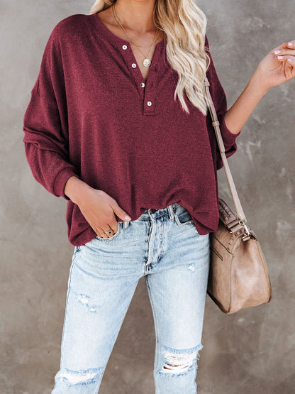 Women's T-Shirts Casual V-Neck Button Loose Cashmere Knit T-Shirts - LuckyFash™