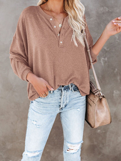 Women's T-Shirts Casual V-Neck Button Loose Cashmere Knit T-Shirts - LuckyFash™