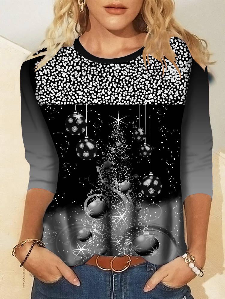 Women's T-Shirts Christmas Print Round Neck Long Sleeve T-Shirt - LuckyFash™
