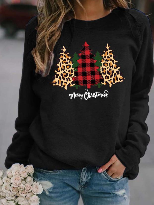 T-Shirts Christmas Tree Round Neck Long Sleeve T-Shirt - LuckyFash™