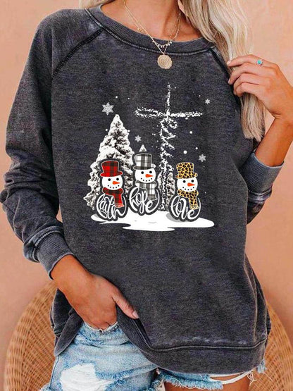 Women's T-Shirts Christmas Tree Truck Snowman Crew Neck Long Sleeve T-Shirt - LuckyFash™