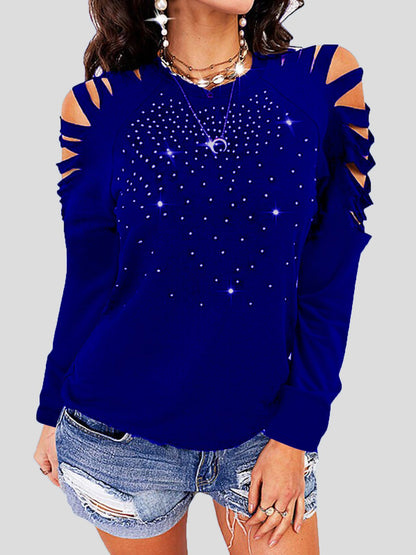 T-Shirts Crew Neck Hollow Long Sleeve T-Shirt - LuckyFash™