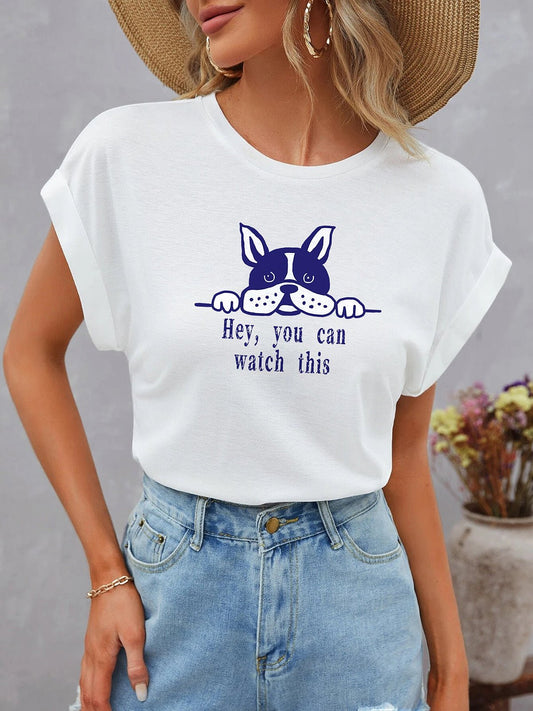 T-Shirts Cute Dolman Short Sleeve Round Neck Dog Print T-Shirt - LuckyFash™