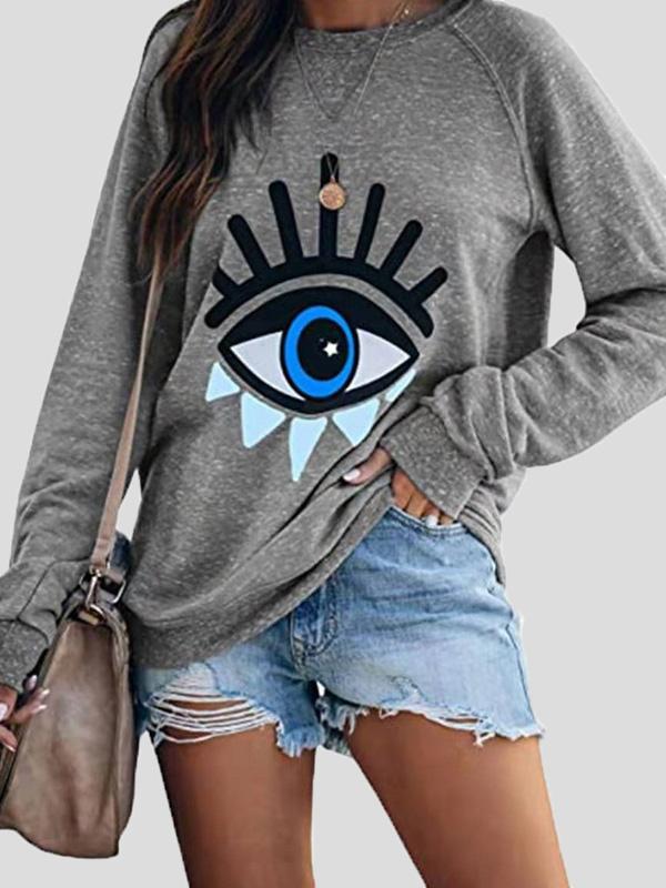 Women's T-Shirts Eye Print Long Sleeve Pullover Loose T-Shirts - LuckyFash™