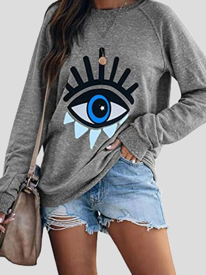 Women's T-Shirts Eye Print Long Sleeve Pullover Loose T-Shirts - LuckyFash™