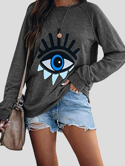 Women's T-Shirts Eye Print Long Sleeve Pullover Loose T-Shirts - LuckyFash™
