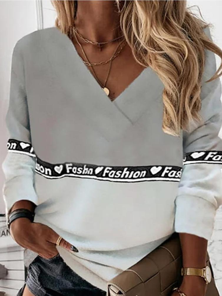 T-Shirts Fashion Printed V-Neck Long Sleeve T-Shirt - LuckyFash™