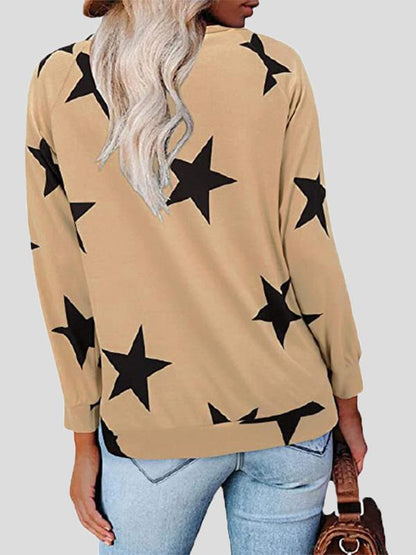 T-Shirts Five-Pointed Star Print V-Neck Long Sleeve T-Shirt - LuckyFash™