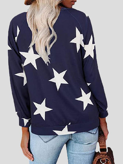 T-Shirts Five-Pointed Star Print V-Neck Long Sleeve T-Shirt - LuckyFash™