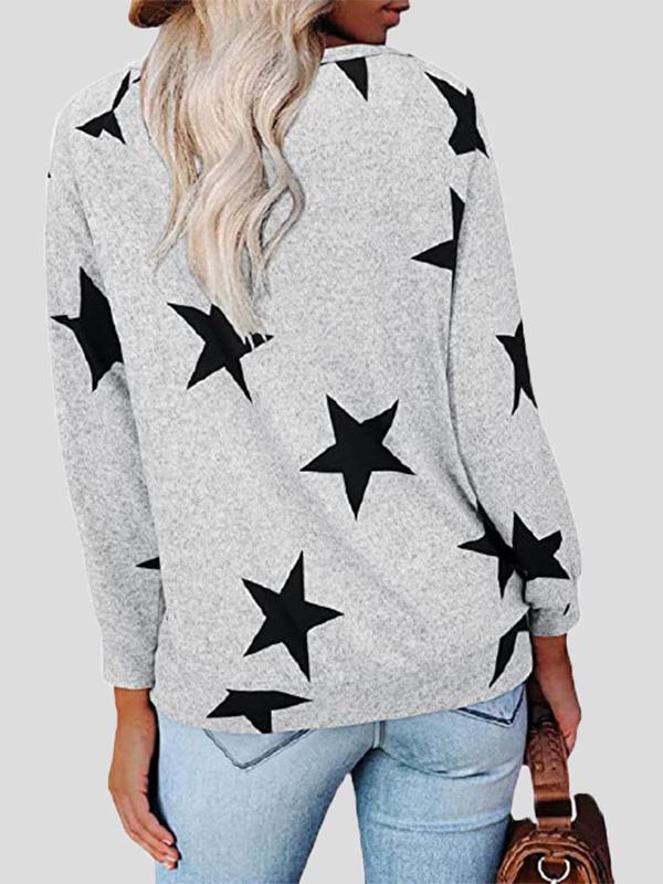 T-Shirts Five-Pointed Star Print V-Neck Long Sleeve T-Shirt - LuckyFash™