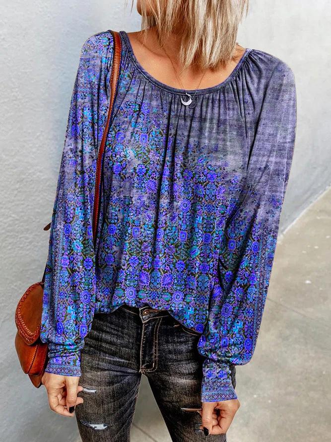 Women's T-Shirts Floral Long Sleeve Round Neck T-Shirt - LuckyFash™