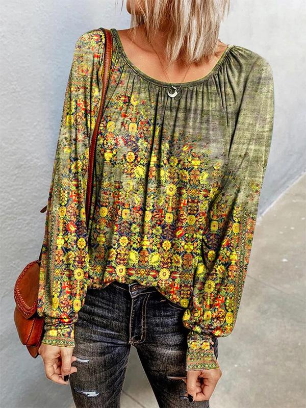 Women's T-Shirts Floral Long Sleeve Round Neck T-Shirt - LuckyFash™