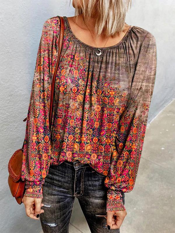 Women's T-Shirts Floral Long Sleeve Round Neck T-Shirt - LuckyFash™