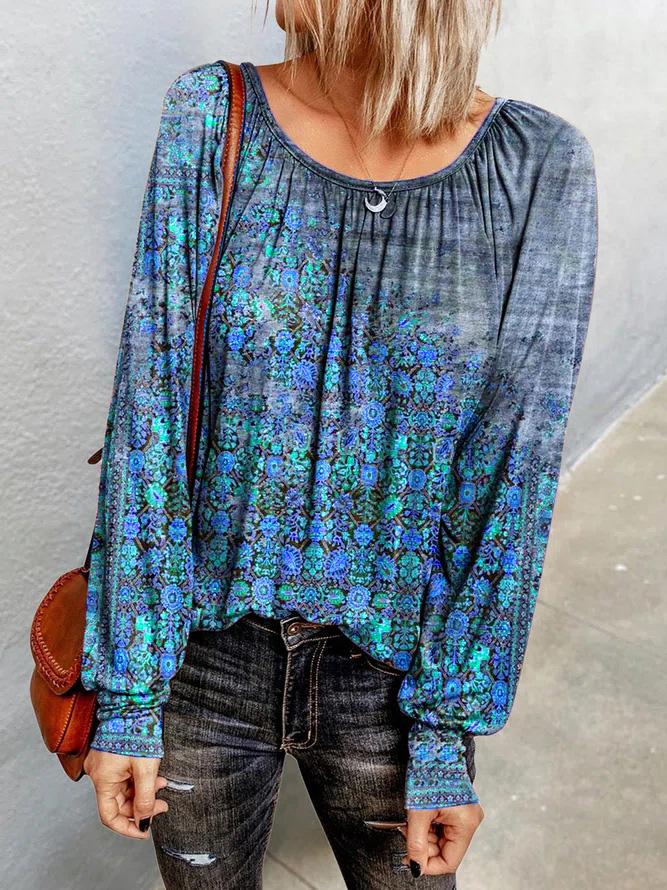 Women's T-Shirts Floral Long Sleeve Round Neck T-Shirt - LuckyFash™