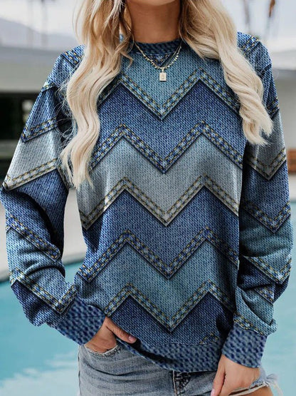 T-Shirts Geometric Print Casual Long Sleeve Sweatshirt - LuckyFash™