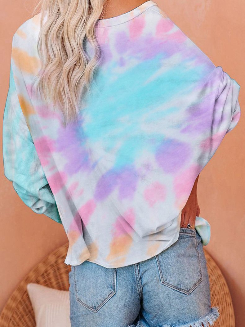 T-Shirts Gradient Tie-Dye Long Sleeve Pullover Loose T-Shirts - LuckyFash™