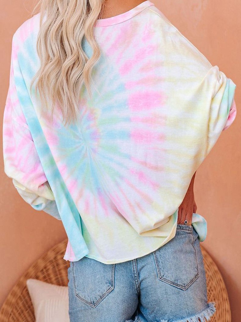 T-Shirts Gradient Tie-Dye Long Sleeve Pullover Loose T-Shirts - LuckyFash™