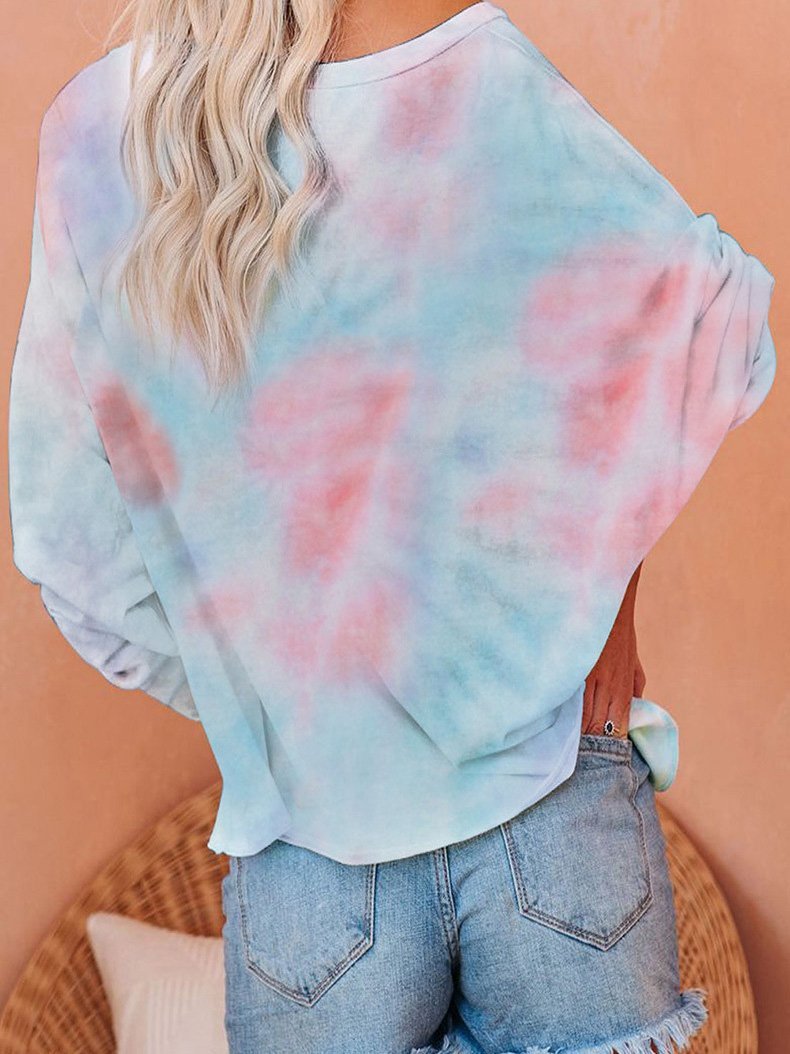 T-Shirts Gradient Tie-Dye Long Sleeve Pullover Loose T-Shirts - LuckyFash™