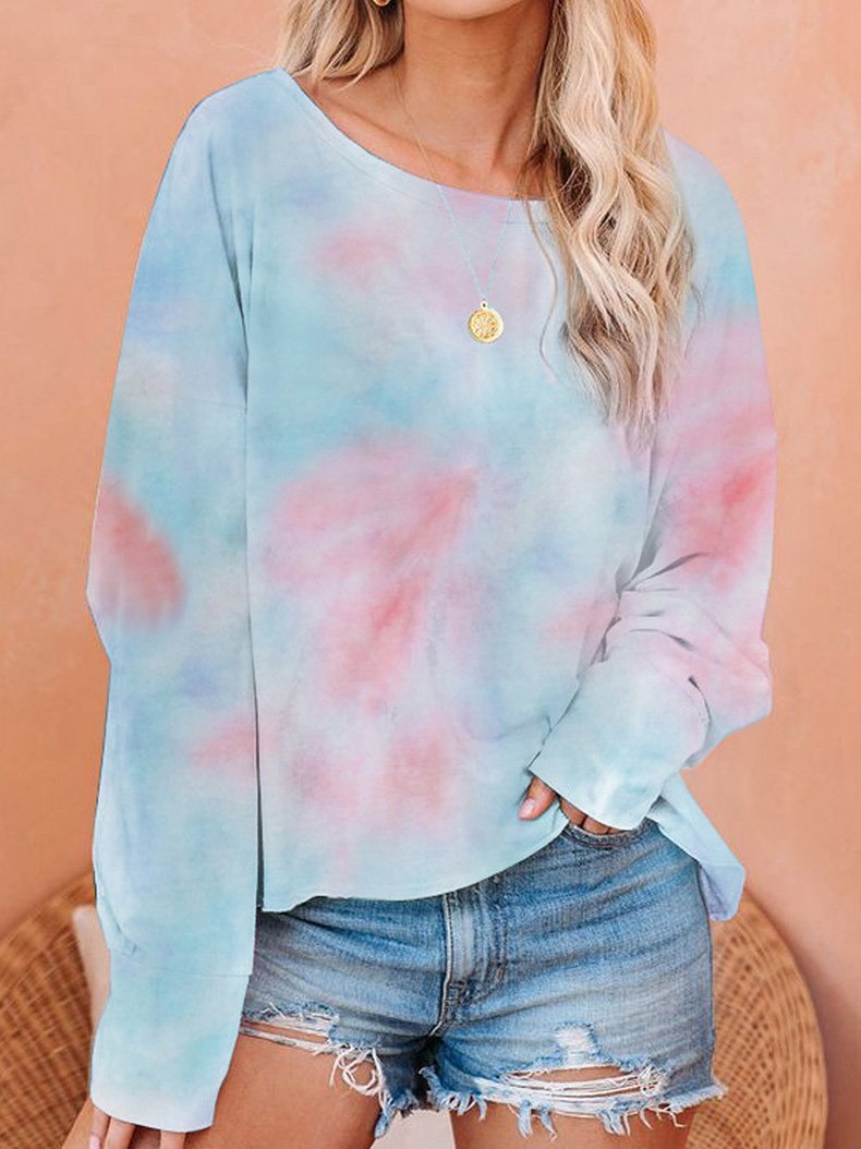 T-Shirts Gradient Tie-Dye Long Sleeve Pullover Loose T-Shirts - LuckyFash™