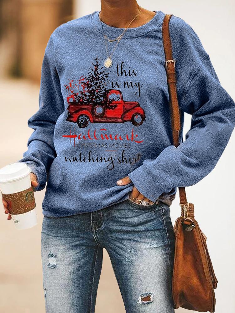 T-Shirts Hallmark Print Round Neck Long Sleeve T-Shirt - LuckyFash™