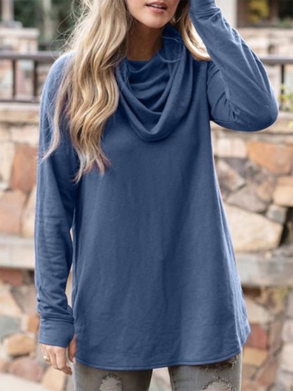 Women's T-Shirts Heap Collar Solid Long Sleeve Casual T-Shirt - LuckyFash™