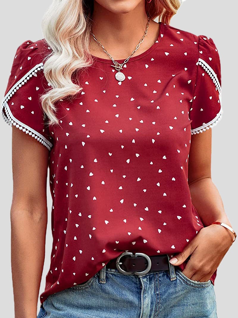 T-Shirts Lace Stitching Polka Dot Short Sleeve T-Shirt - LuckyFash™