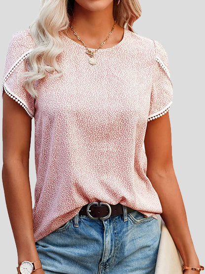 T-Shirts Lace Stitching Polka Dot Short Sleeve T-Shirt - LuckyFash™