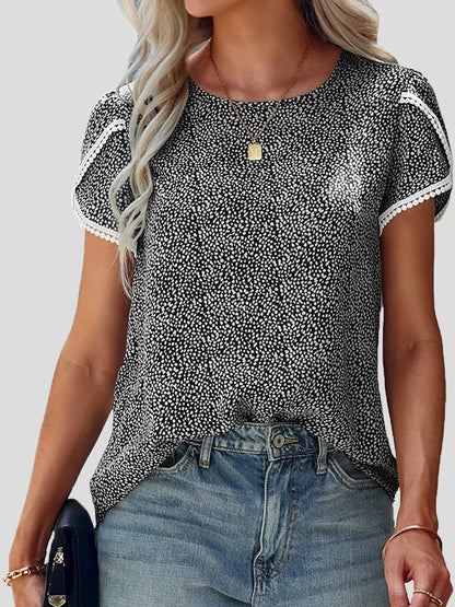 T-Shirts Lace Stitching Polka Dot Short Sleeve T-Shirt - LuckyFash™