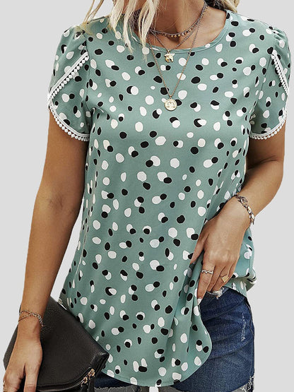 T-Shirts Lace Stitching Polka Dot Short Sleeve T-Shirt - LuckyFash™