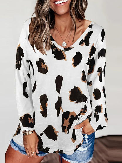 T- Shirts Leopard Print Round Neck T- Shirt - LuckyFash™