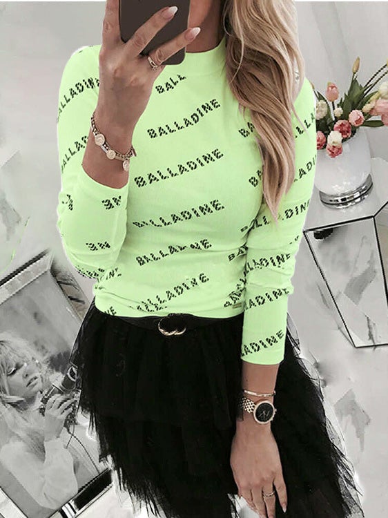 T-Shirts Letter Print Long Sleeve Slim T-Shirt - LuckyFash™