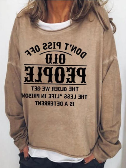 Women's T-Shirts Letter Print Loose Round Neck Long Sleeve T-Shirt - LuckyFash™