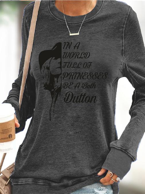 Women's T-Shirts Letter Print Round Neck Long Sleeve Casual T-Shirts - LuckyFash™