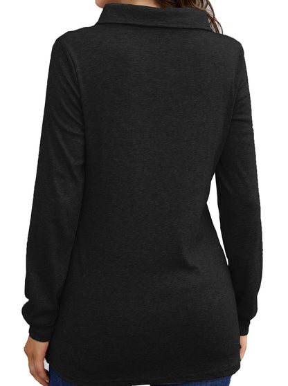 T-Shirts Long Sleeve Cowl Neck Button T-Shirt - LuckyFash™