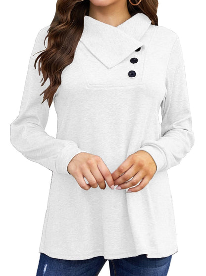 T-Shirts Long Sleeve Cowl Neck Button T-Shirt - LuckyFash™