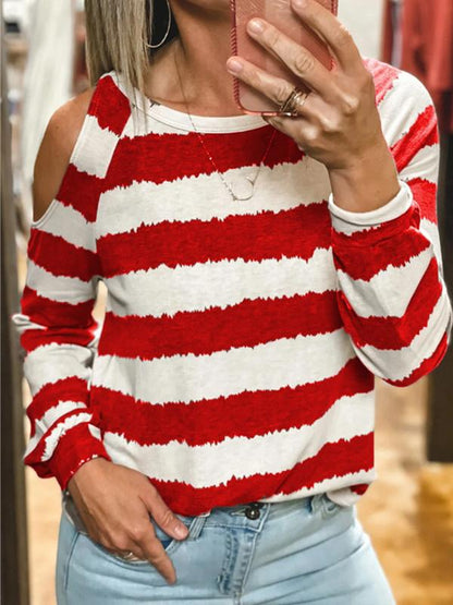Women's T-Shirts Loose Round Neck Striped Long Sleeve T-Shirt - LuckyFash™