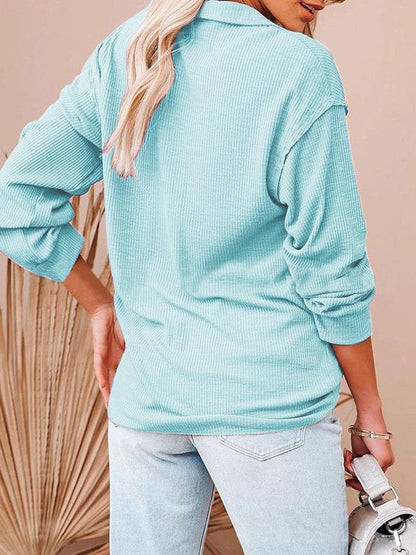 Women's T-Shirts Loose Zipper V-Neck Long Sleeve T-Shirt - LuckyFash™